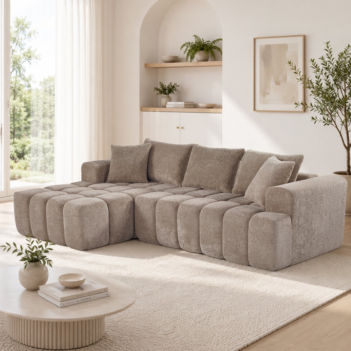 HAUSS SPOLE - Modulaire Hoekbank - Met Chaise Longue - Fluweel - Khaki - Comfortabele Schuimvulling