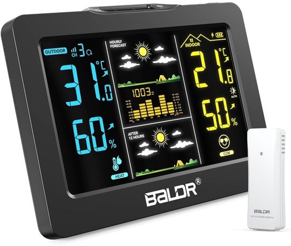 Draadloos Weerstation - Digitale Weersvoorspelling - Binnen Buiten - Oplaadbare Accu Lange Duur - 18x17x6 cm