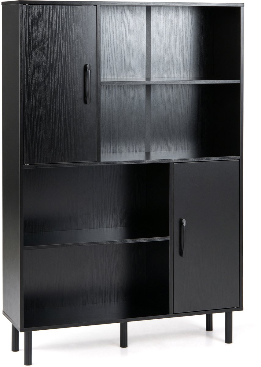 SureDeal® - Keukenkast - Dressoir Keukenkast - Open Vakken - Kasten - Deuren Commode - Metalen Poten - 84x24x119,5 cm - Donkerbruin