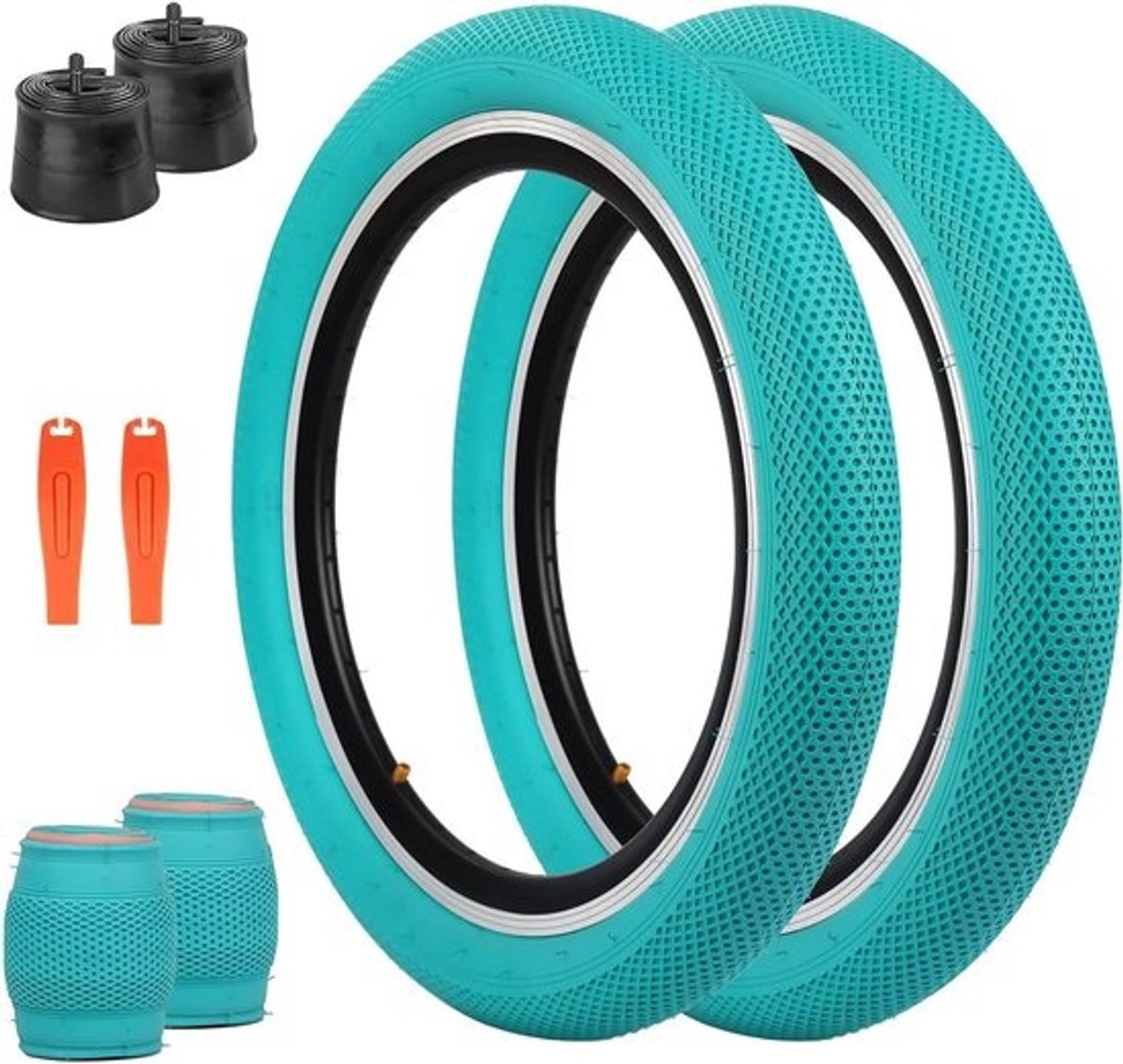 BMX Banden Set - Fietsbanden Opvouwbaar - Fietsen Onderhoud - Inclusief Bandenlichters - 20 x 2.40 Inch - Zwart