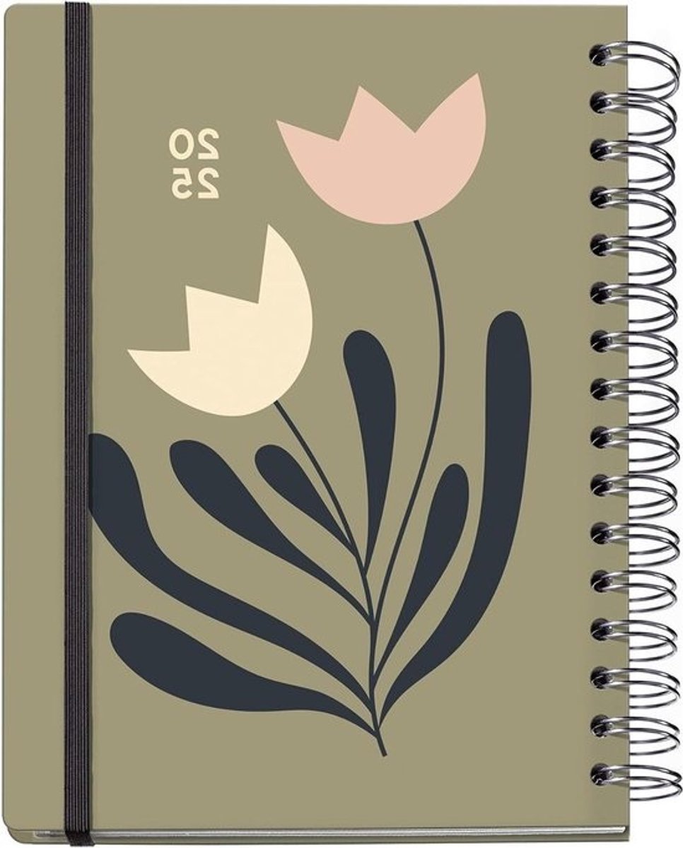 Jaarplanner 2025 - Weekplanner Agenda - Professionele Organisatie - Dubbele Spiraalbinding - 168 x 218 mm - Tulpen
