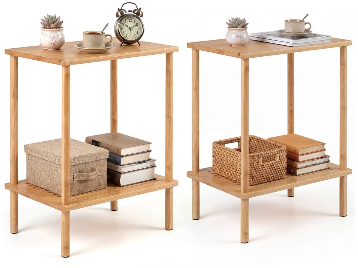 SureDeal® - Bijzettafel - Bijzettafelset Bestaande Uit - Twee Niveaus - Plank - Rechthoekige Salontafel - Banktafel - 40x30x55 cm - Naturel