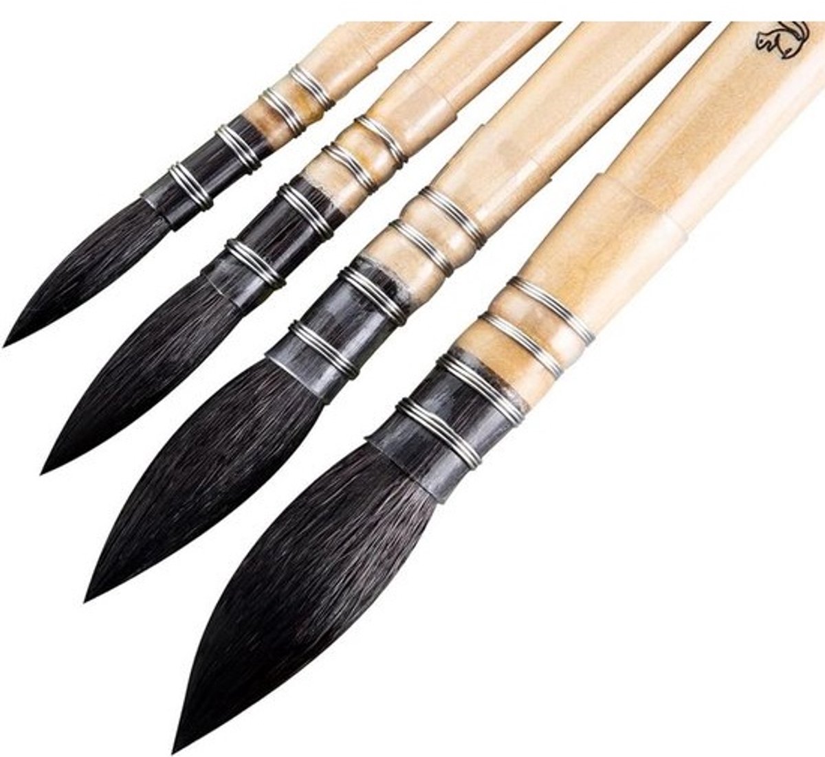 Professionele 4-delige aquarelpenseelset voor kunstenaars - maten #0, #2, #4, #6
