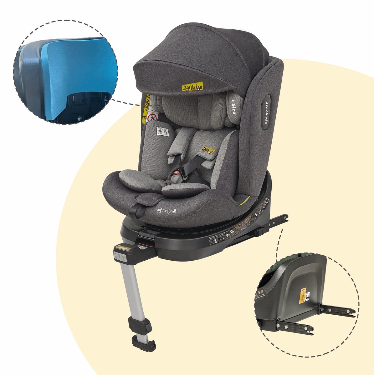 MODFU - Autostoel - 360° Draaibaar - Isofix - I-Size R129 - Zwart - 40-150 Cm