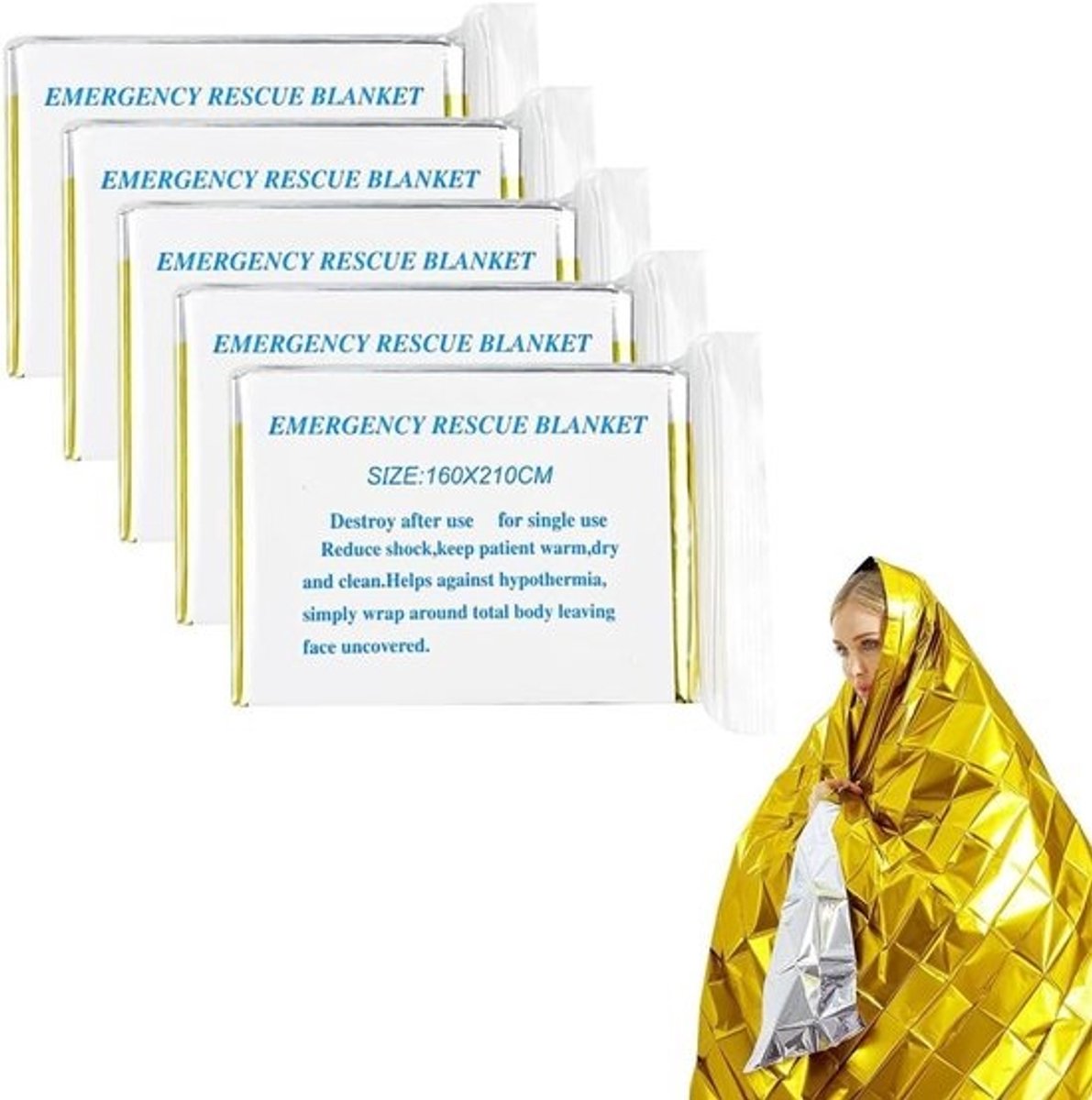 Nooddekens Set - Thermale Dekens - Outdoor Survival - Reflecteert Warmte - 160x210 cm - Zilver