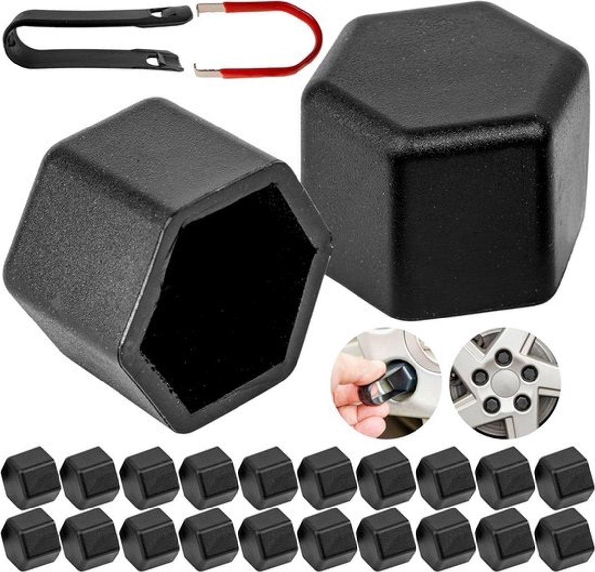 Wielbout Moerdoppen - Velg Beschermers - Auto Onderhoud - Flexibel Siliconen Materiaal - 17 mm Zeskant - Zwart