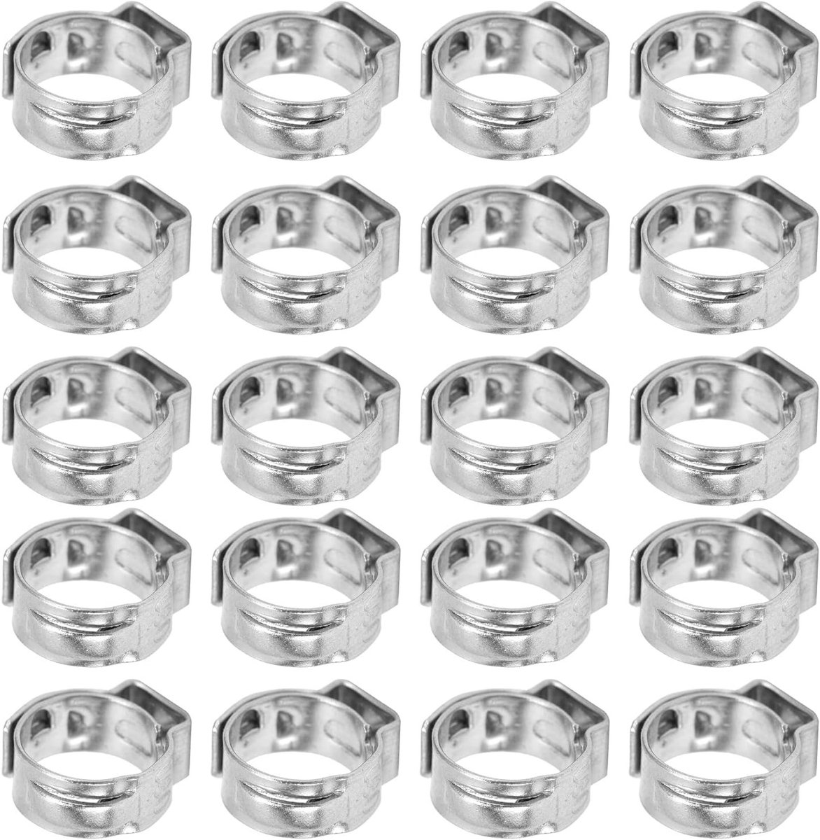 Verstelbare Dubbele Draad Slangklemmen Set van 20 Stuks, Roestvrij Staal, Inclusief Opbergdoos voor Industriële Toepassingen (10.3-12.8mm)