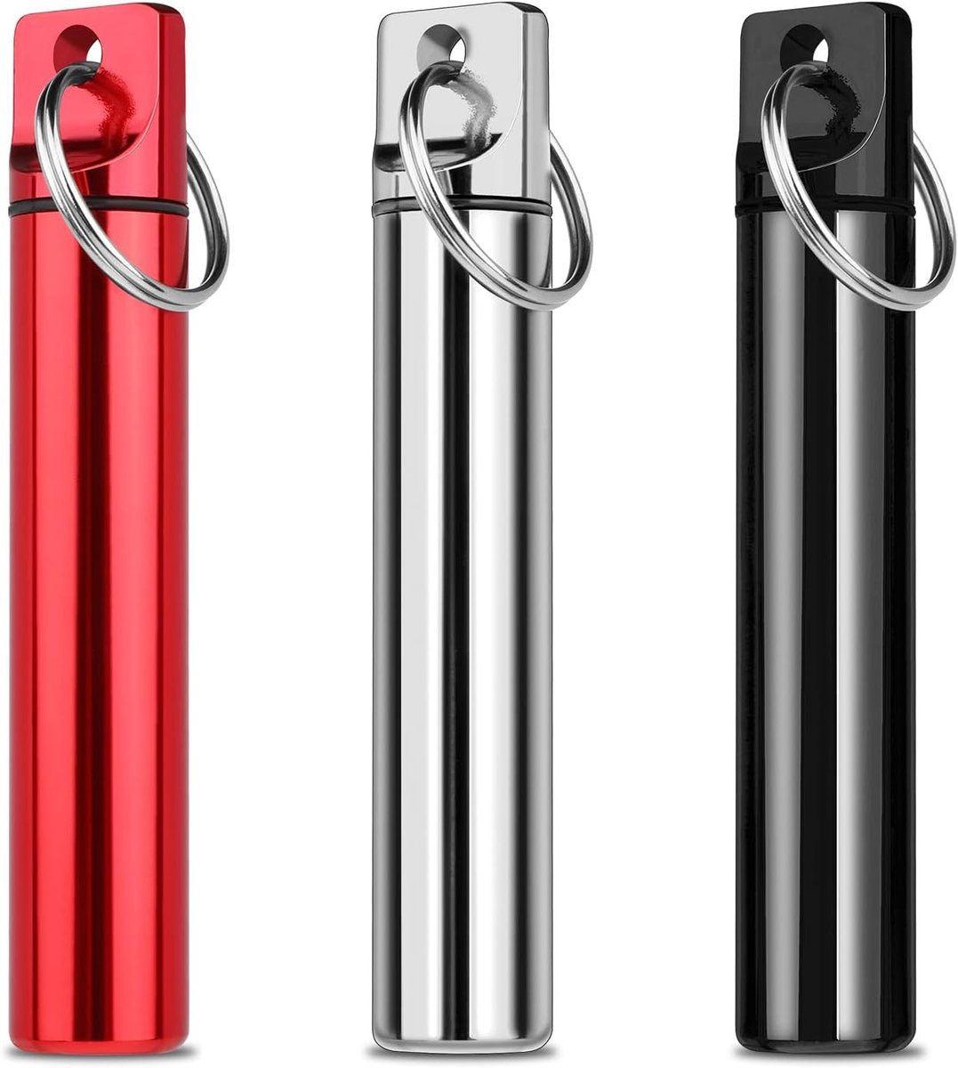 Draagbare waterdichte metalen tandenstokerhouder - 3 stuks, ideaal voor reizen, kamperen en picknicks, in zilver, zwart en rood