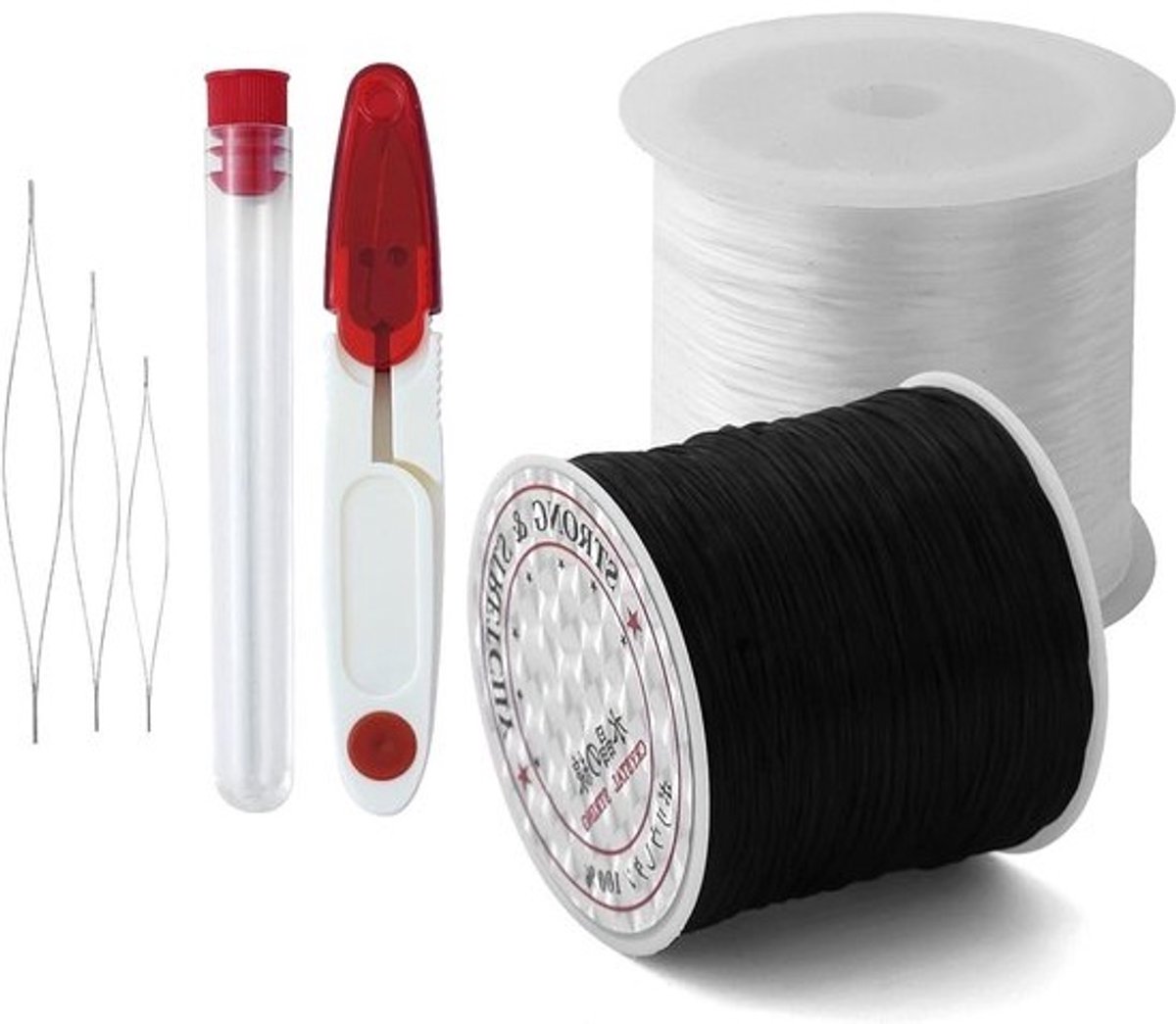 Elastische Band Sieraden - Sieraden Draad - Armbanden Maken - Inclusief Naalden & Schaar - 120 Meter Totaal - Zwart Wit