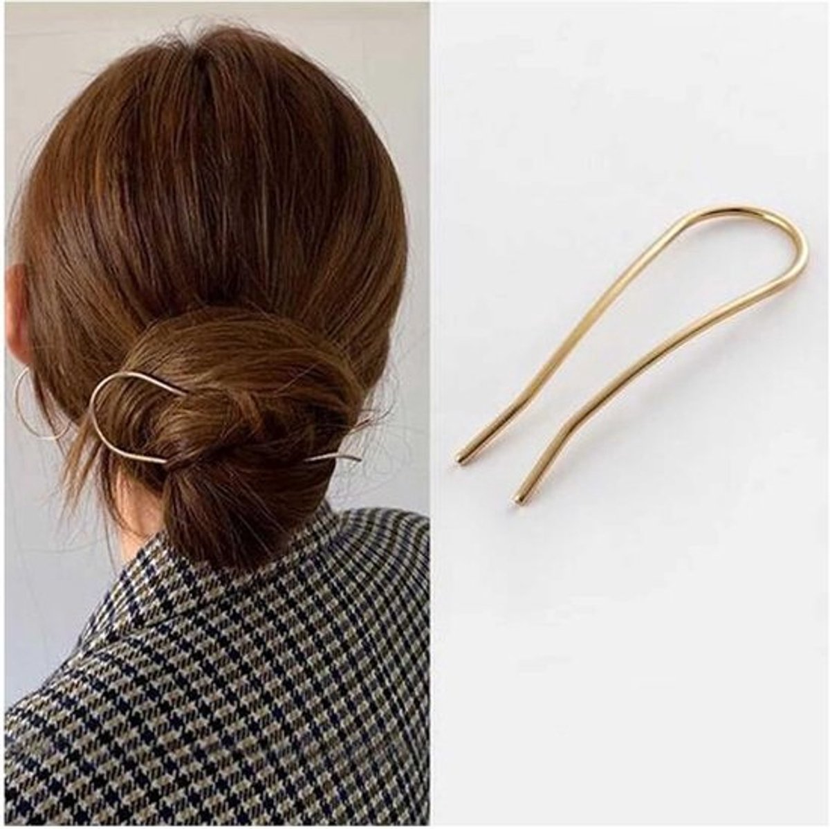 U-vormige Haarspeld in Goudkleur - Elegante Haarvork voor Vlechten en Knotjes
