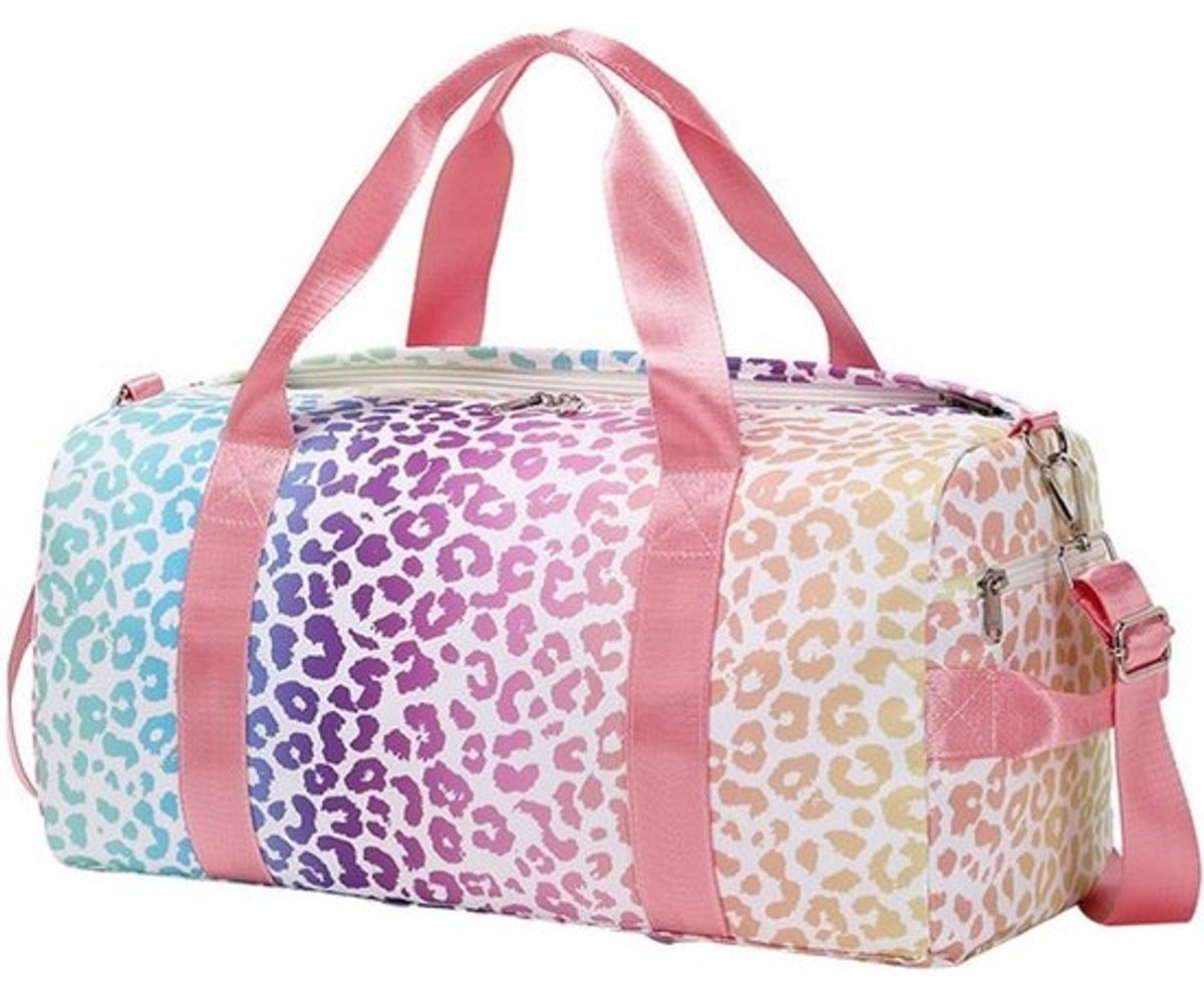 Dames sporttas 23 liter met schoenenvak en luipaardprint, reistas voor sport en reizen