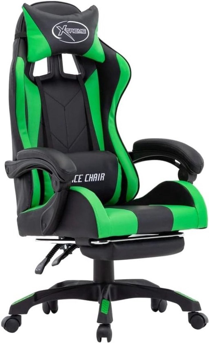 Luxe Gaming Stoel met Voetensteun en Verstelbare Rugleuning Groen Zwart