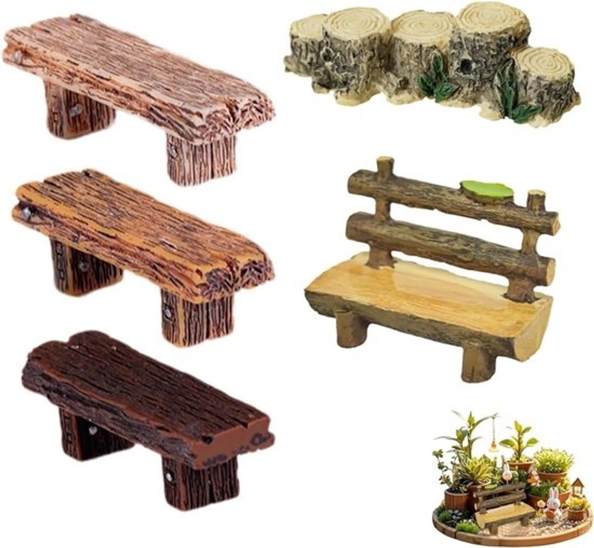 Miniatuur Tuin Accessoires: Houten Bank, Brug en Stoelen in Diverse Kleuren voor DIY Decoratie