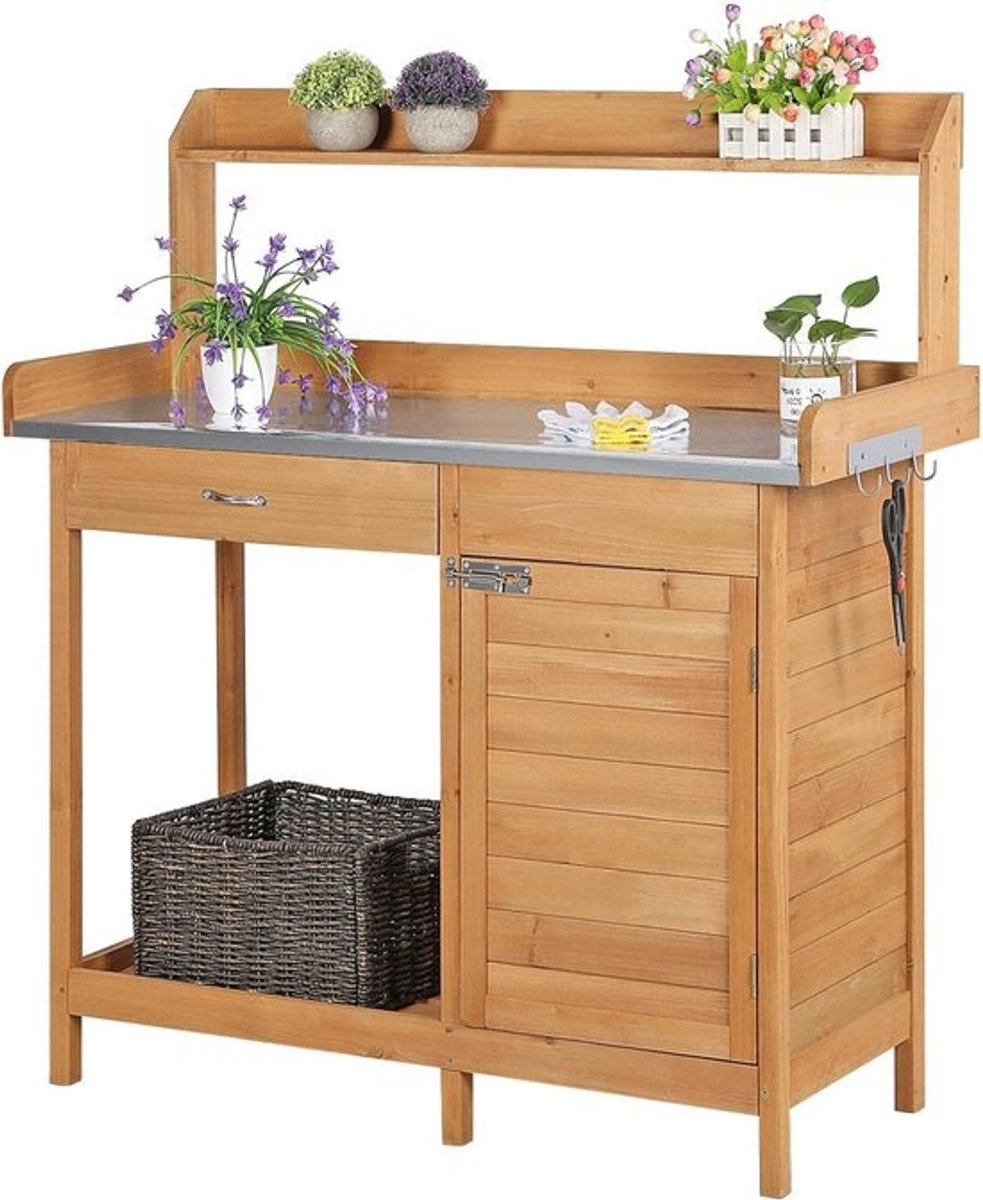 Houten Plantentafel met Laden en Onderkast - Weerbestendig en Multifunctioneel