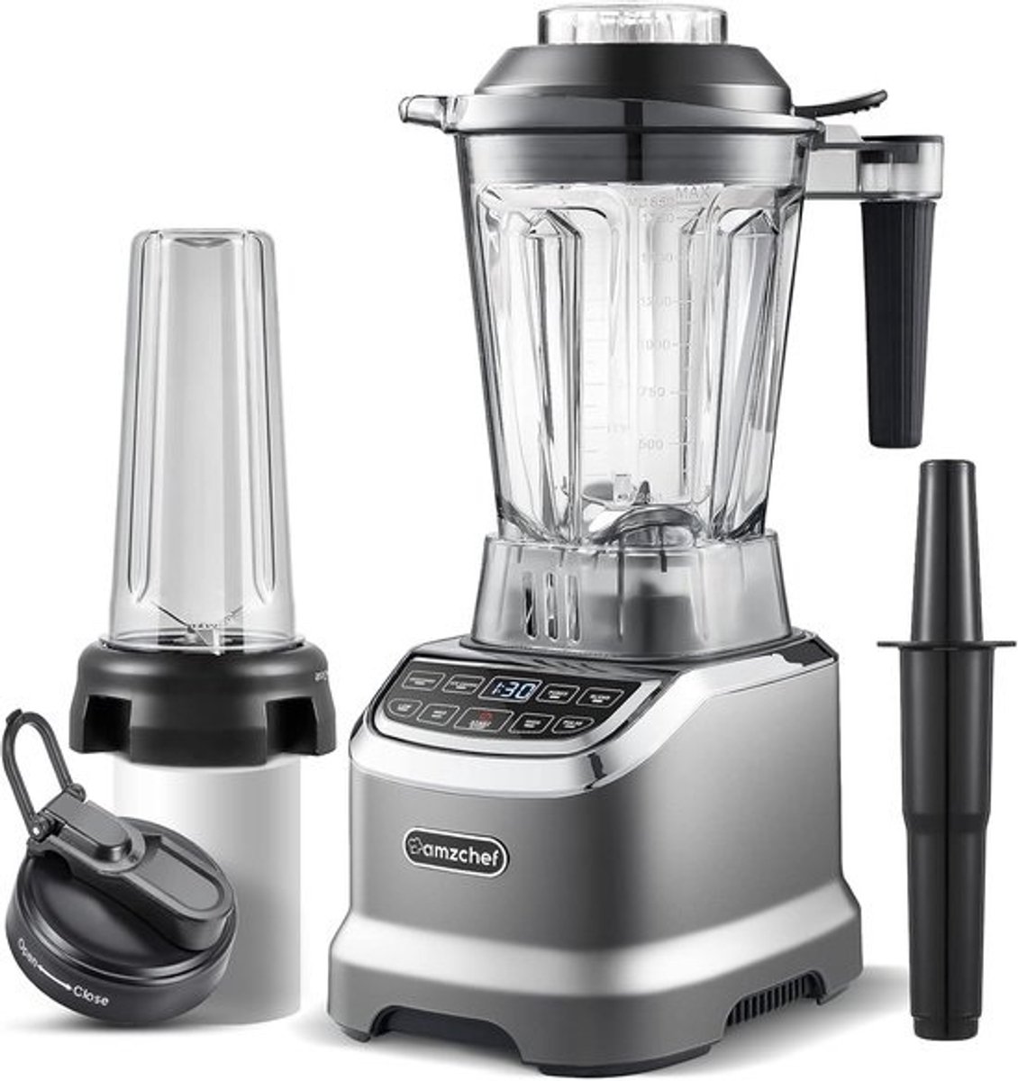 Krachtige 2-in-1 Blender 2000 Watt met 1,85 Liter en Bullet Smoothie Maker - Mat Grijs
