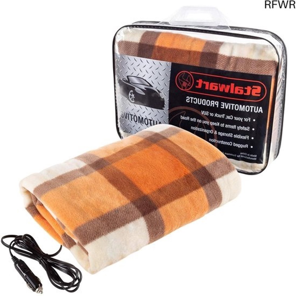 RFWR® Elektrische verwarmde deken voor auto en camper - 12V Polar Fleece reisplaid in oranje - ideaal voor koud weer