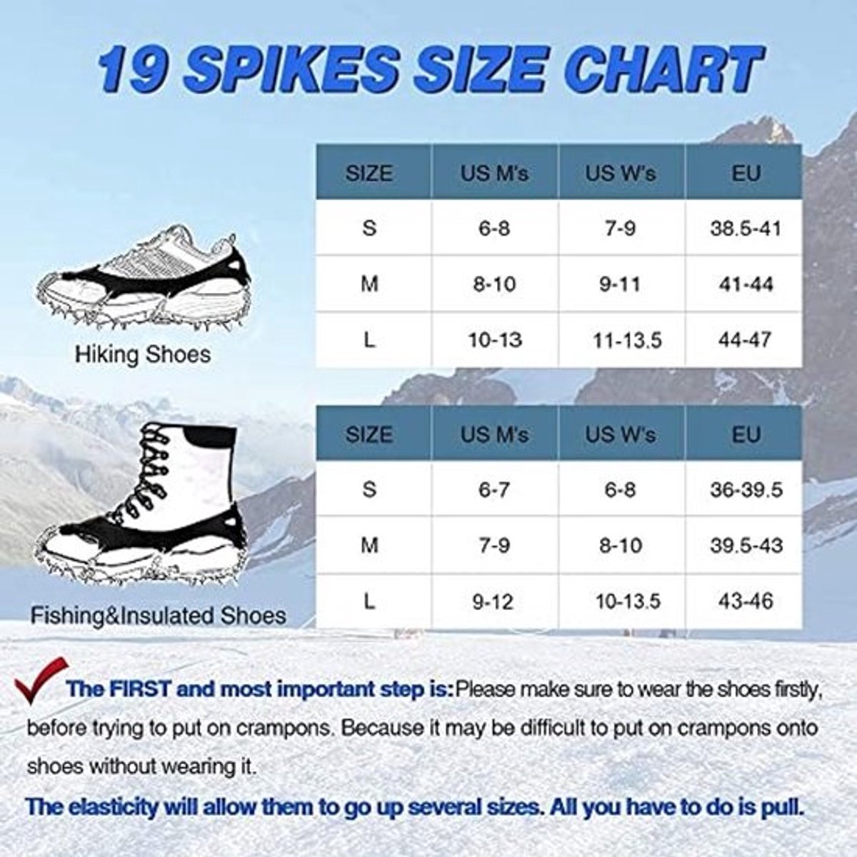 Ice Cleats en Crampons voor Schoenen - Anti Slip, 19 RVS Spikes voor Wandelen en Bergbeklimmen - Veilig voor Ijzige en Besneeuwde Terrein