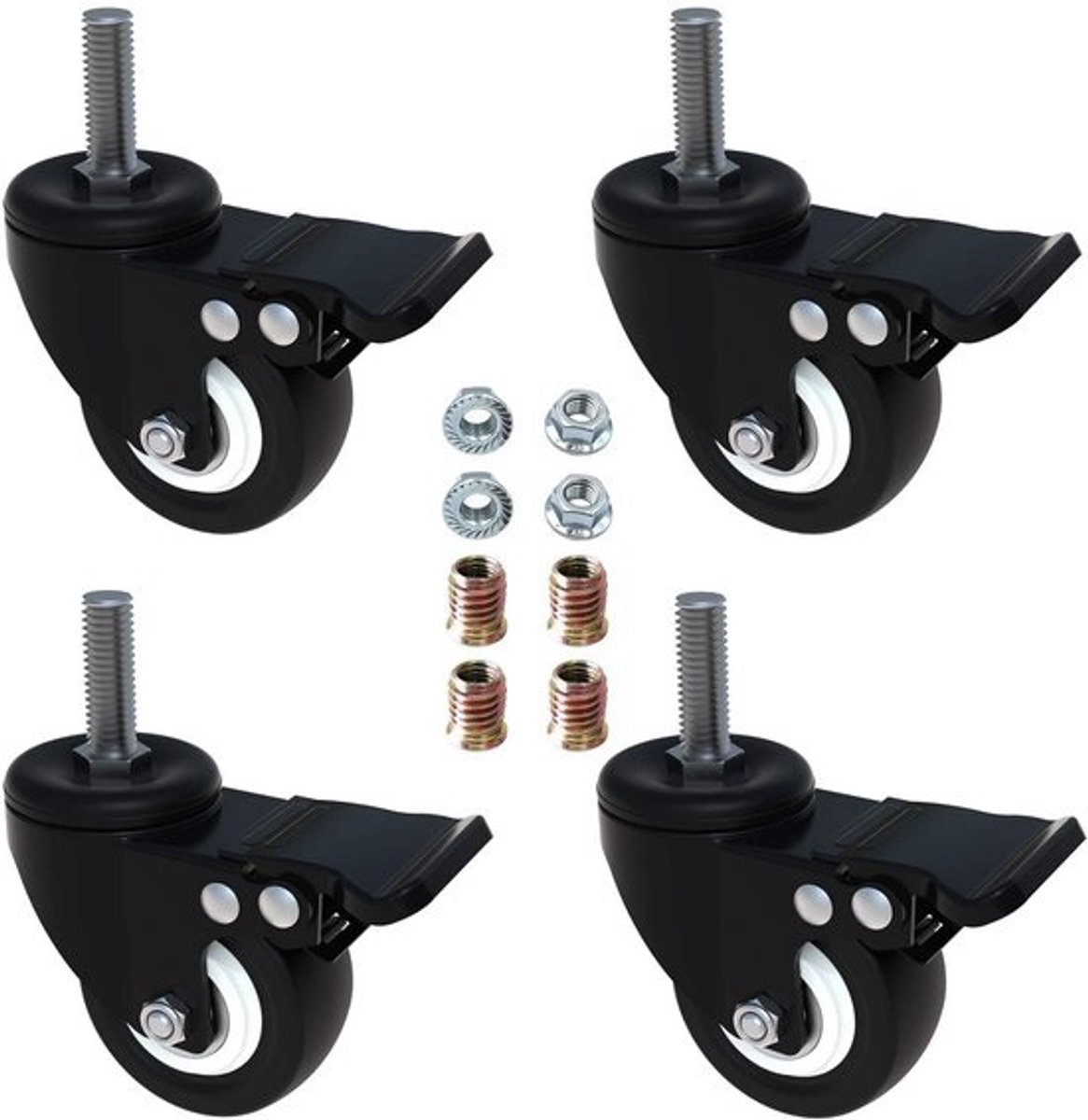 Heavy Duty 2 Inch Zwenkwielen met Remslot - 4 Stuks, Geschroefde Bout voor Trolley en Meubels