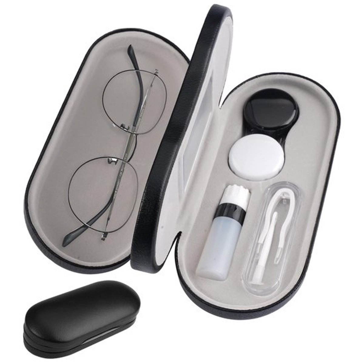 Dailygoods - 2-in-1 Dubbelzijdige Draagbare Contactlenzenhoes en Brillenetui, Contactlenzenetui met Spiegelpincet, Dubbellaagse Brillenkoker, 2-in-1 Zonnebrillendoos, Draagbare Reisbrillentas met Spiegel