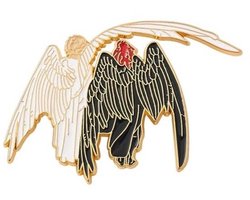 GUOYOU Good Omens Broche, accessoires voor kleding pin, engel en demonen metalen badge badge speld, Good Omens speld voor dames meisjes kostuum accessoires, cadeau, decoratie, 47 x 65 mm, Metaal