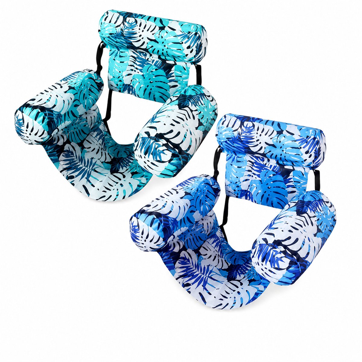 Home & Marker - Opblaasbare Drijfstoel Zwembad - Set van 2 - Ergonomische Waterhangmat & Zwembad Ligstoel - Groen en Blauw - POOLYRA