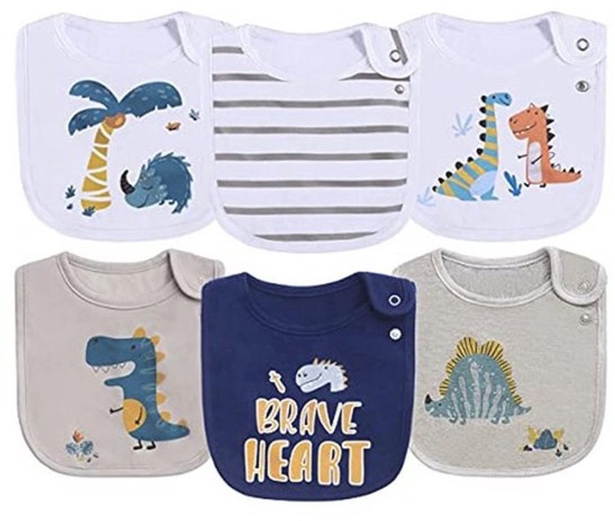Waterdichte Baby Slabbetjes - 6-Pack voor 0-12 maanden - OEKO-TEX Gecertificeerd, Multikleur, Met Drukknopen - Ideaal voor Kwijlen, Eten en Tandjes