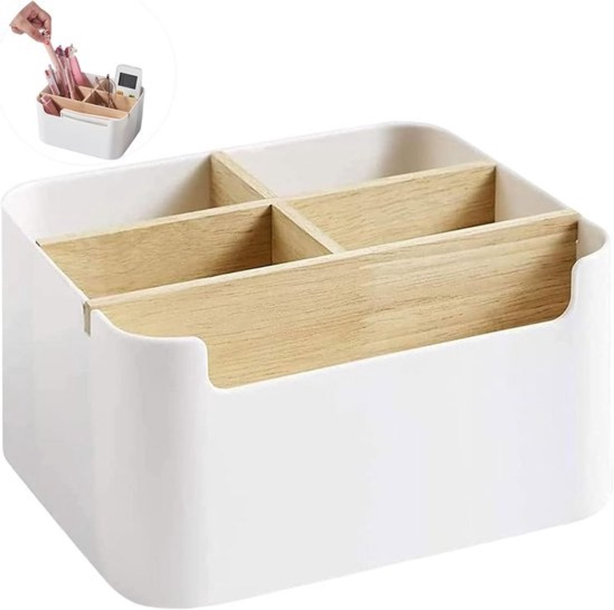 Bureau-organizer met 5 vakken - Houten tafelorganizer voor pennen en kantoorspullen