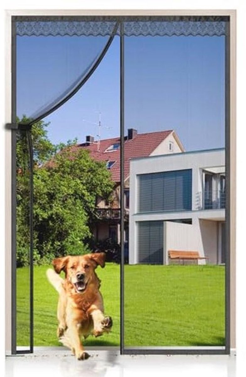 EXTSUD Glasvezel magnetische hordeur, anti-muggengaas vlieggordijn met volledig frame haak en lus eenvoudig te installeren glasvezel gaasgordijn anti-muggen (140 x 240 cm, zwart), 2035244