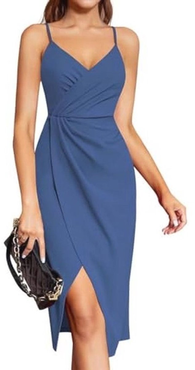 Elegante wikkeljurk voor dames, feestjurk met V-hals, mouwloos en midi-lengte voor elke gelegenheid
