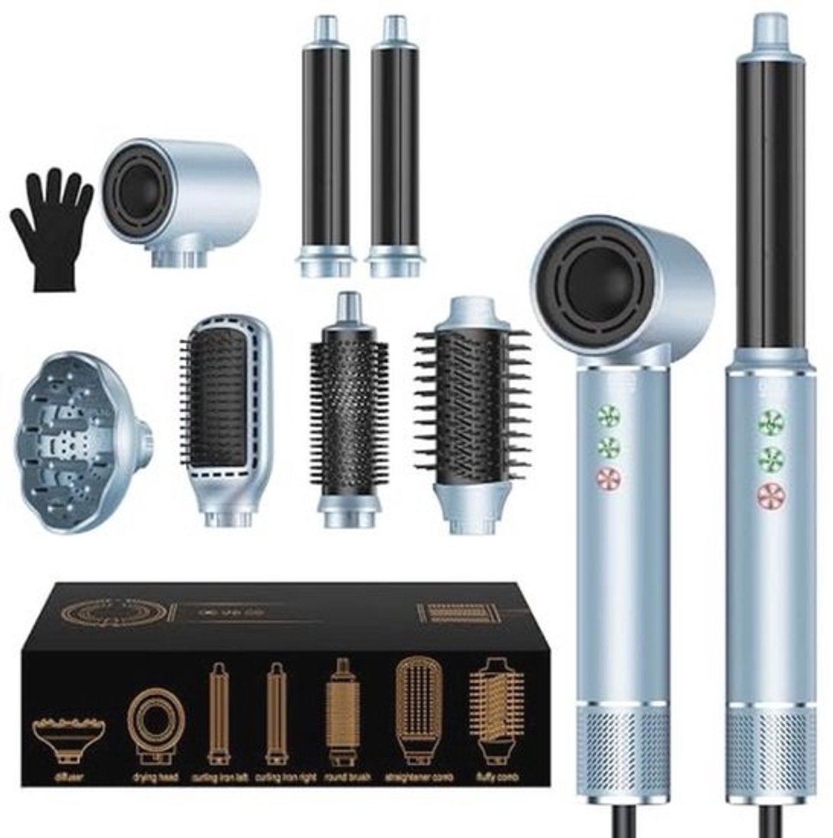 OKWRAP Airstyler, Hair Styler Set 7 in 1 with 110,000 rpm High Speed Motor, Hair Dryer, Hot Air Brush, 320 Million Ionic Hair Styler Set with Air Curler, Hair Dryer, Straightening Brush,