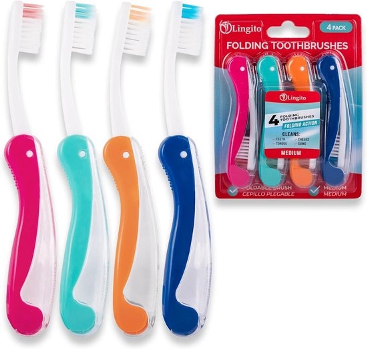 Opvouwbare Tandenborstels - Reis Tandenborstel - Hygiëne Onderweg - Compact Beschermend - 4 Stuks - Multicolor