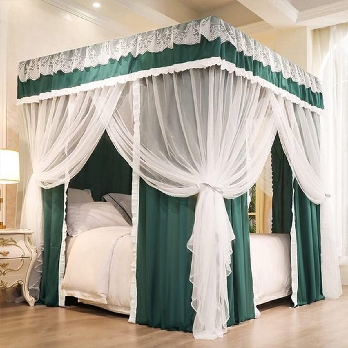 Luxe Klamboe voor Bed - Klamboe Gordijn met 4 Palen voor Queen/Kingsize Bedden