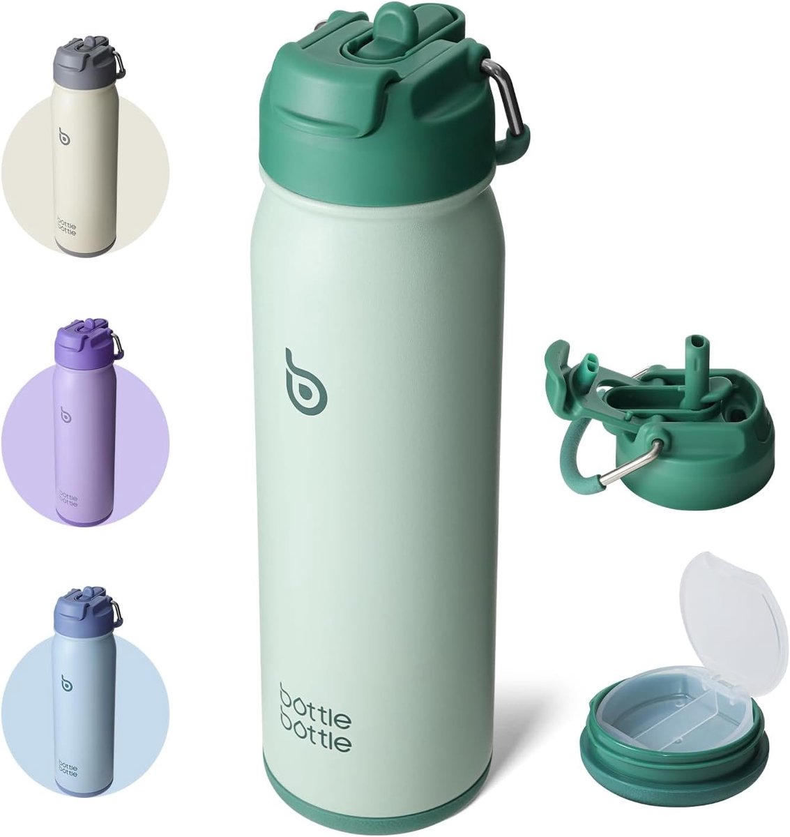Geïsoleerde Waterfles - Groen - 700 ml - Roestvrij Staal met Rietje en Verstelbaar Deksel - Voor Dagelijks Gebruik