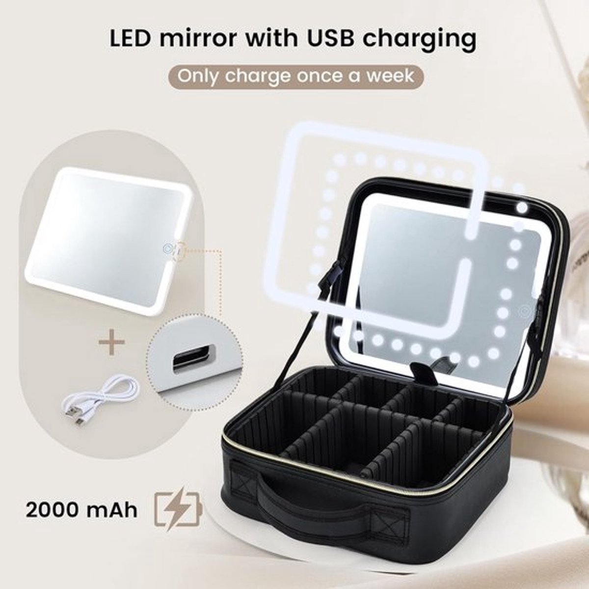 Professionele Make-up Koffer met LED Verlichting en Spiegel - Grote Capaciteit Trolley voor Reizen