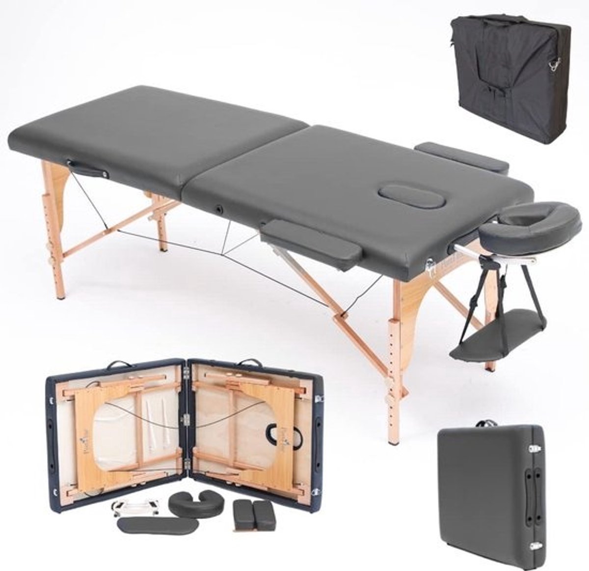 Lichte Houten Draagbare Massagetafel 71 cm Breed Inclusief Tas en Accessoires
