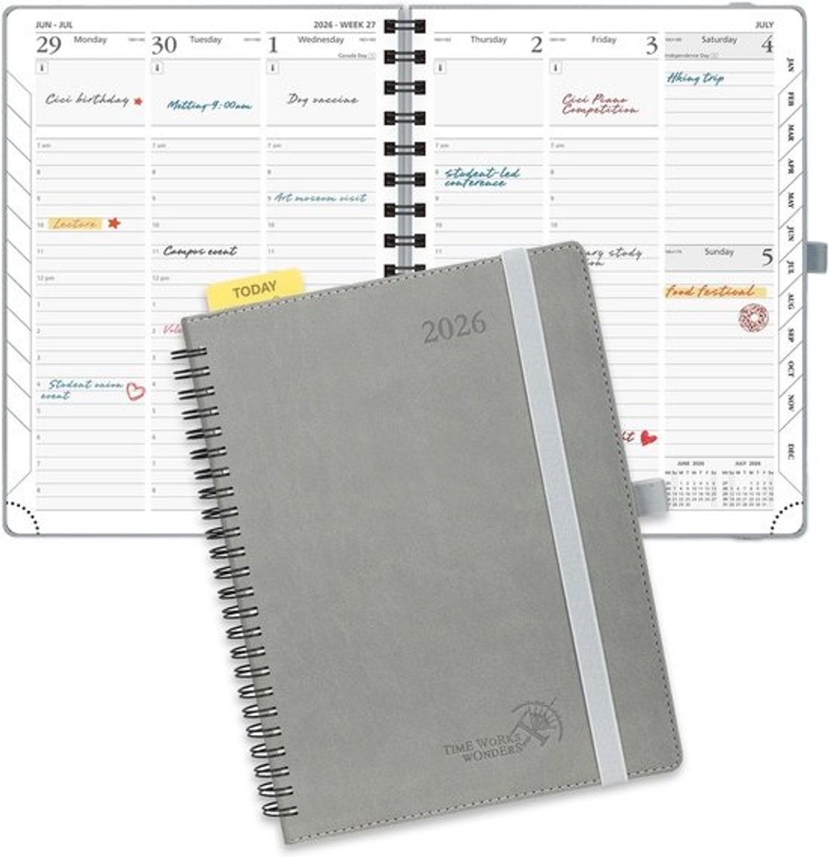 Agenda 2026 Weekoverzicht A5 Softcover Spiraal Agenda Werkplanner met Maandtabs - 22x16.5cm