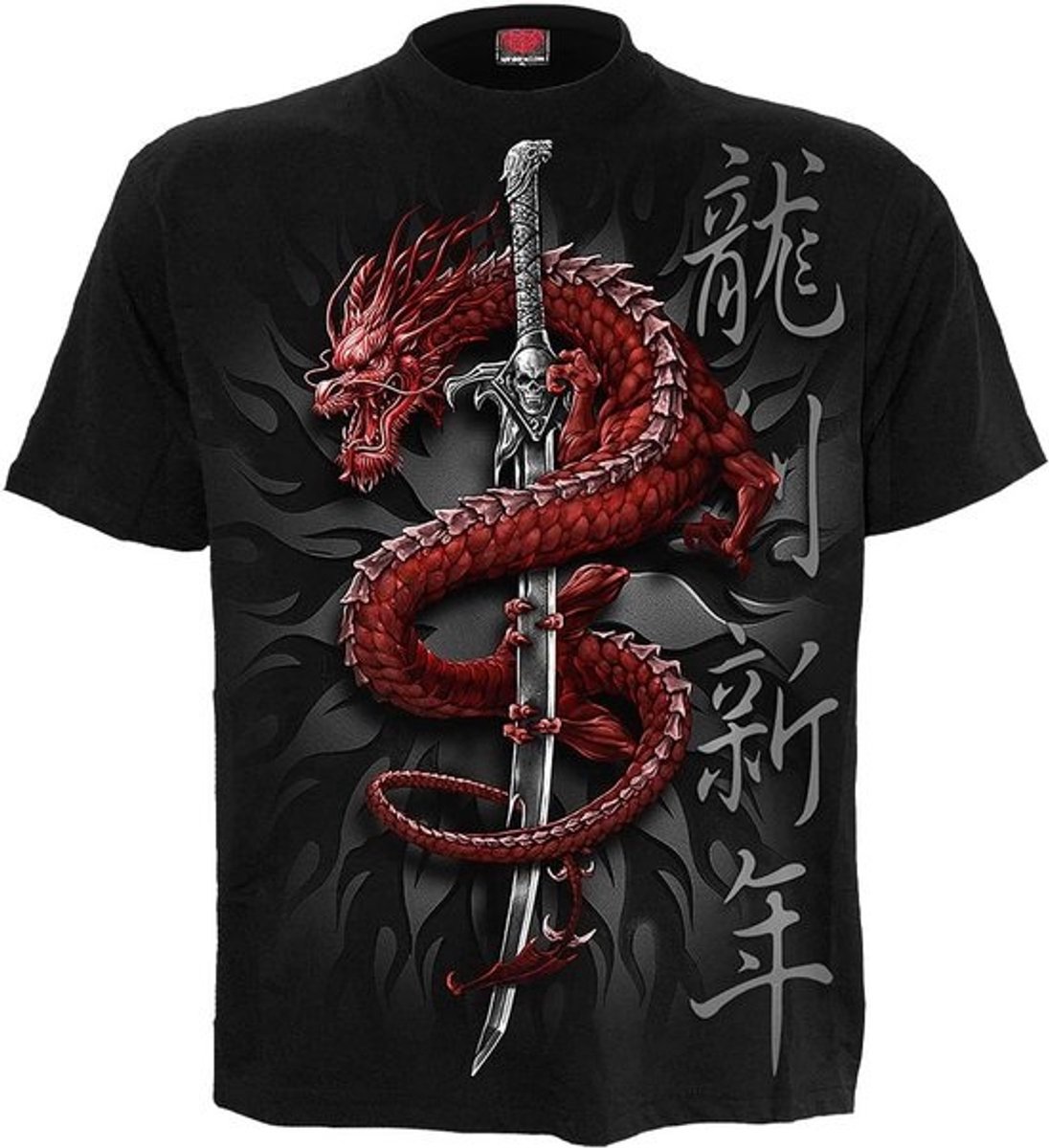 Zwart T-shirt met Grote Oosterse Drakenprint