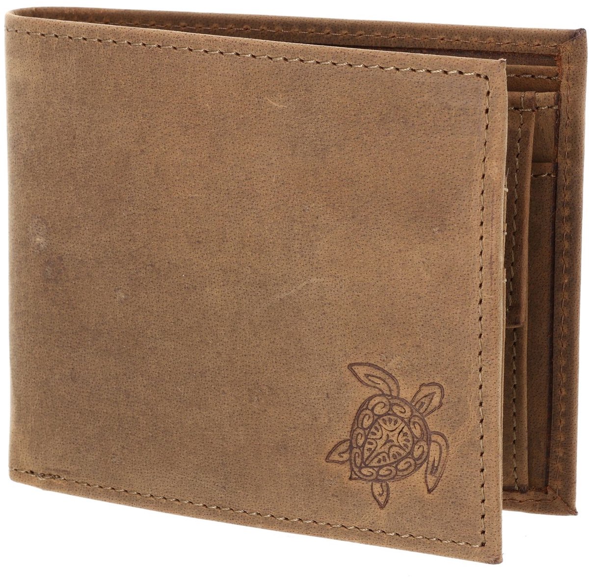 oxmox Leren portemonnee Leather RFID Protect Querscheinbörse Turtle 2.0 Embossed Vintage Light Brown bruine