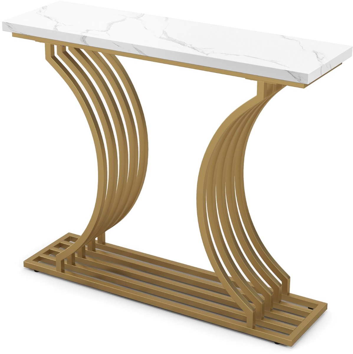 SureDeal® - Consoletafel - Gouden Entreetafel Moderne - Metalen Poten - 100x29,5x80,5 cm - Wit