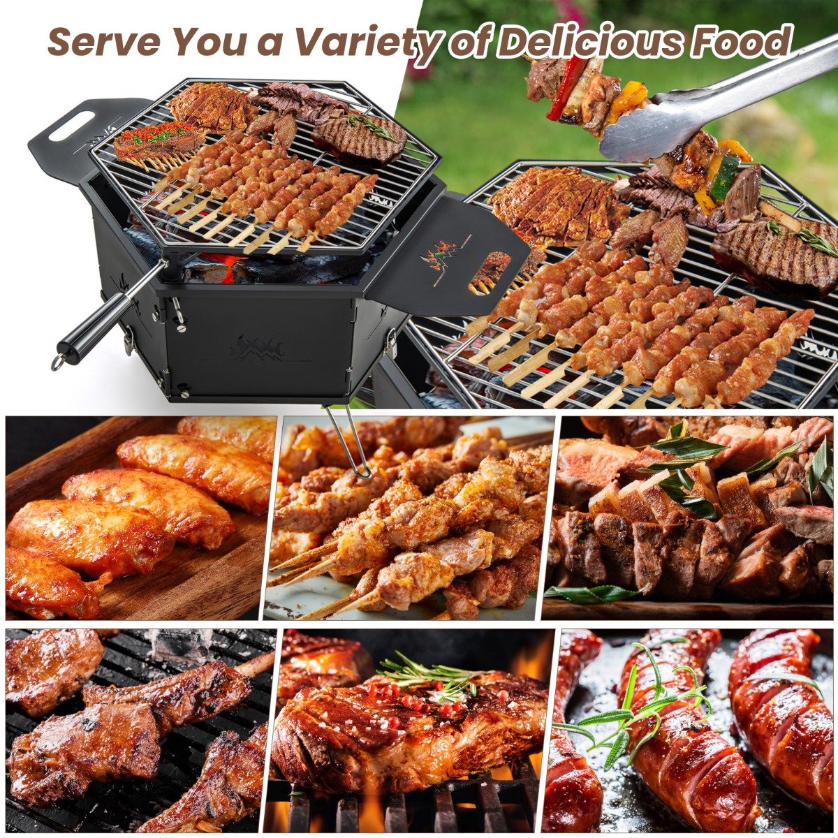 SureDeal® - Kamper - Draagbaar Houtskoolfornuis Hibachi - Draaibare Grill Inklapbare - Poten Handgrepen Koken - Verwarmen - 77x74x38 cm - Zwart