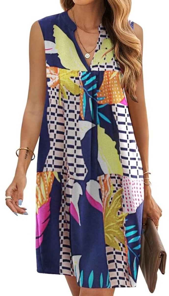 Casual Jurk met V-hals en Ruches voor Dames - Zomerse Effen Korte Jurk