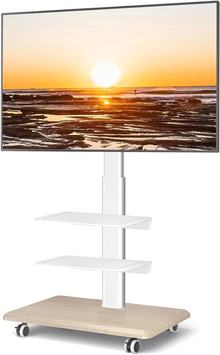 Mobiel TV-meubel - TV-standaard wielen - Verplaatsbare kijkhoek - In hoogte verstelbaar - 26-65 inch - Wit