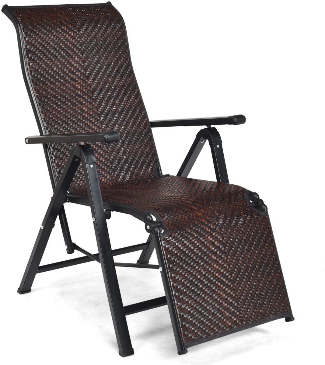 SureDeal® - Tuinstoel - Opvouwbare Rotan Ligstoel - Verstelbare Standen Buiten - Brede Armleuning Stevig - Tuin - 151,5x59x75 cm - Bruin
