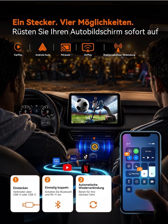4-in-1 draadloze CarPlay-adapter voor AirPlay MirrorLink schermspiegeling - ShopVlot — afbeelding 5