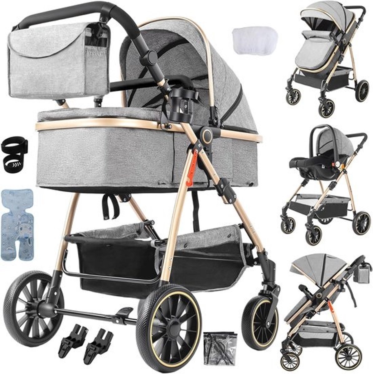 Baby kinderwagen - Duo kinderwagen - Veilig vervoer - Hoge landschap visie - 88 x 58 x 100 cm - Grijs