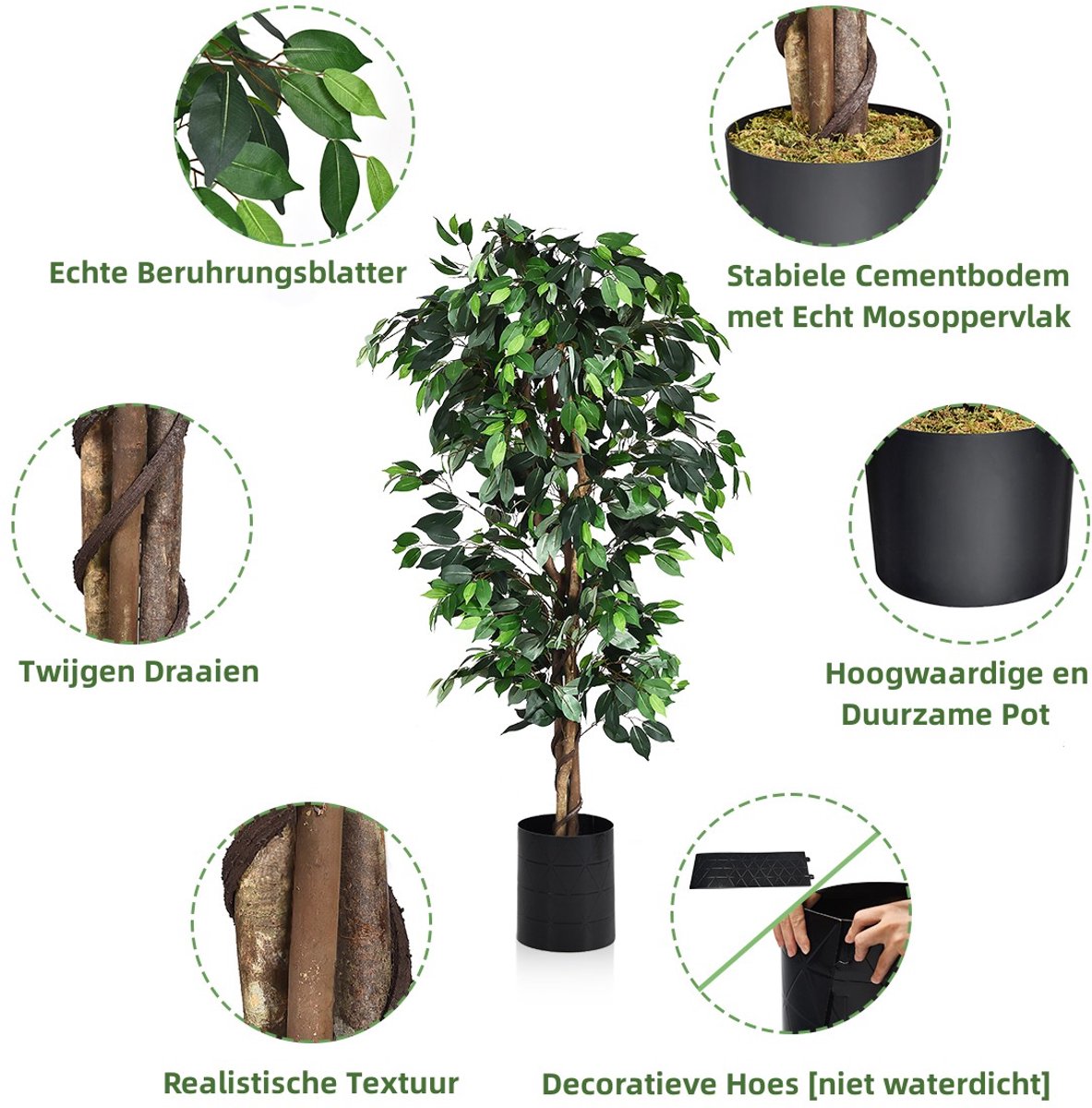 SureDeal® - Kunstplant - Hoge Kunstmatige Boom - Natuurlijke Boomstam Perfecte - Decoratie - Groen