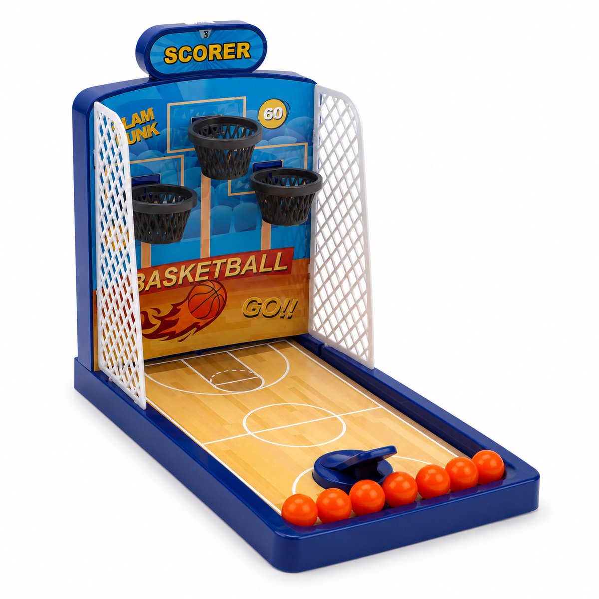 SEZGoods Slam & Score – Basketbal Schietspel voor Kinderen – 3 Baskets – Launcher – 10 Ballen – Tafelspel