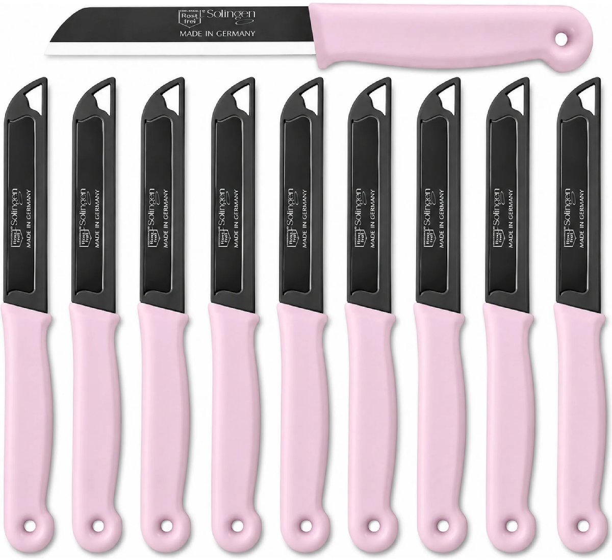Solingen Schilmesje – RVS Glad – 18,5 cm met Blade Cover – Pastelroze – 10 stuks