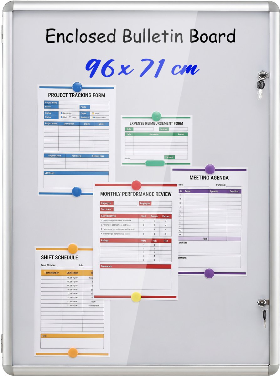 SureDeal® - Presenter - Afsluitbare Vitrine Informatiebord - Magnetische - Beschrijfbare Achterwand Prikbord - 66x51x3,2 cm - Zilver