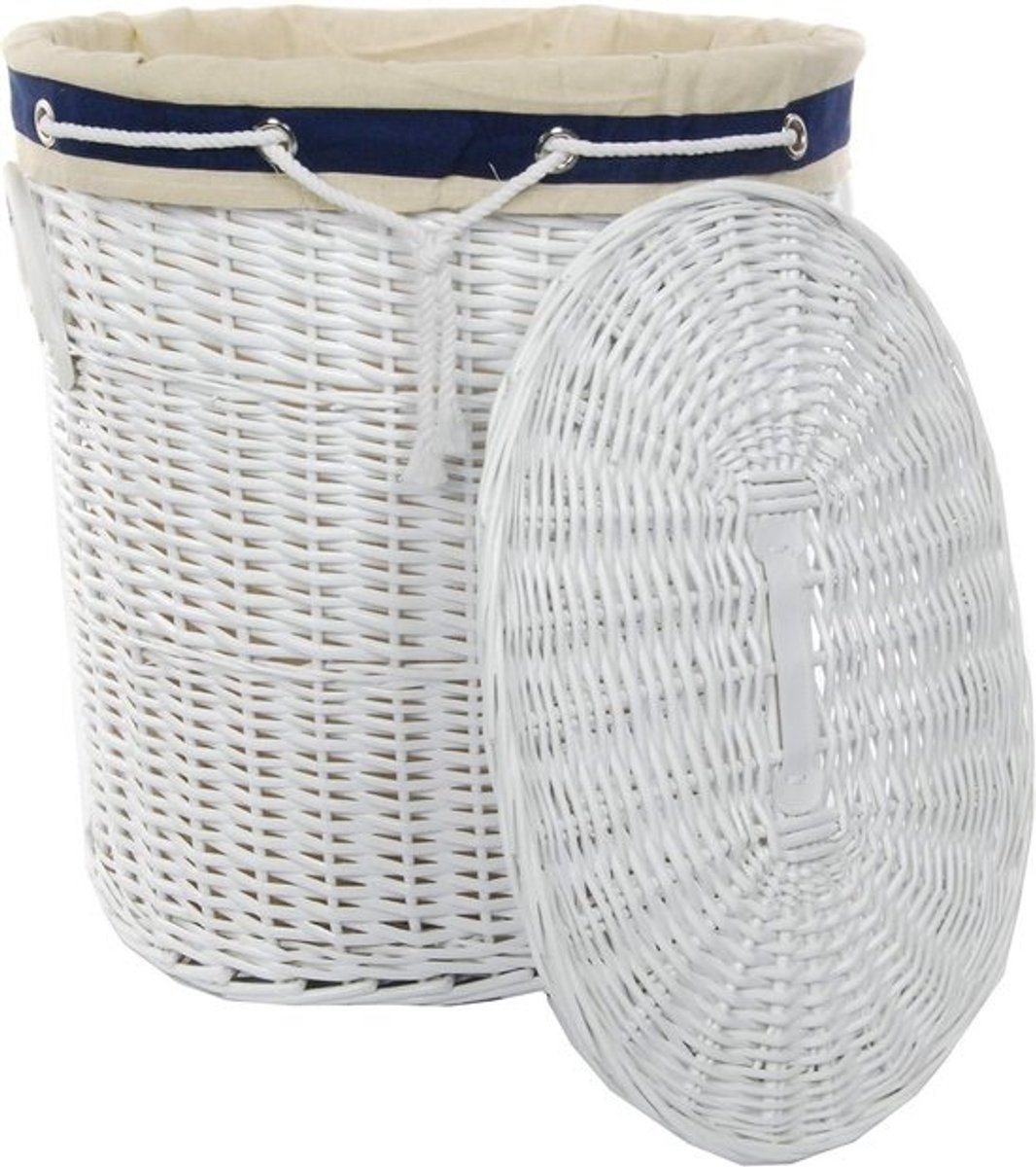 Wasmand Ovaal - Wasbak Wilgenhout - Kleding Opbergen - Uitneembare Waszak - 55x42x62cm - Wit